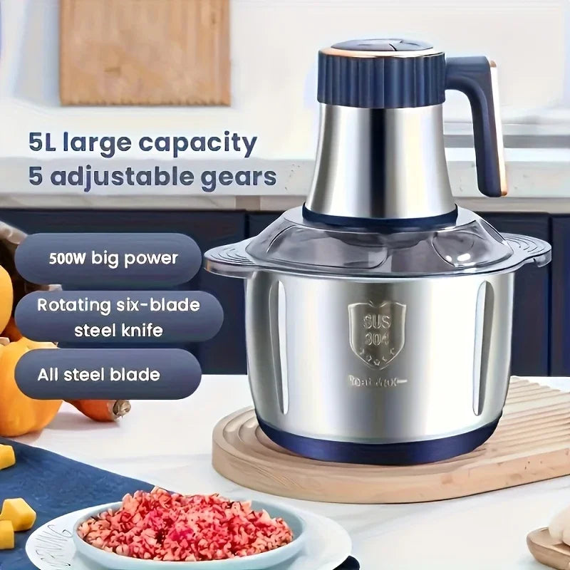 5L Multifunctional Food Processor 304 Stainless Steel Meat Grinder Chopper Slicer Blender 220V EU Plug Electric Kitchen Tool
