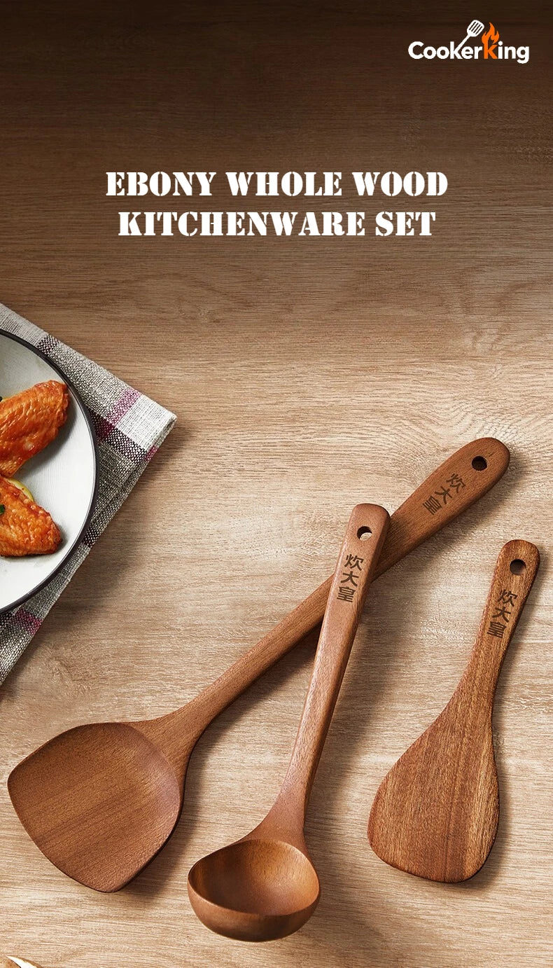 COOKER KING 3in1 Cooking Tool Set Ebony Spatula and Spoon for Family Kitchen Kitchenware Exquisite Kitchen Gift Kitchen tools