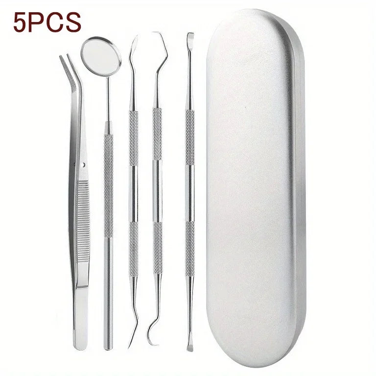 Tooth Cleaning Kit, Including Case,Tongue Scraper,Tweezers, Scrapers, Debris Removers,Toothpick Tools, Featuring Non-Slip Handle