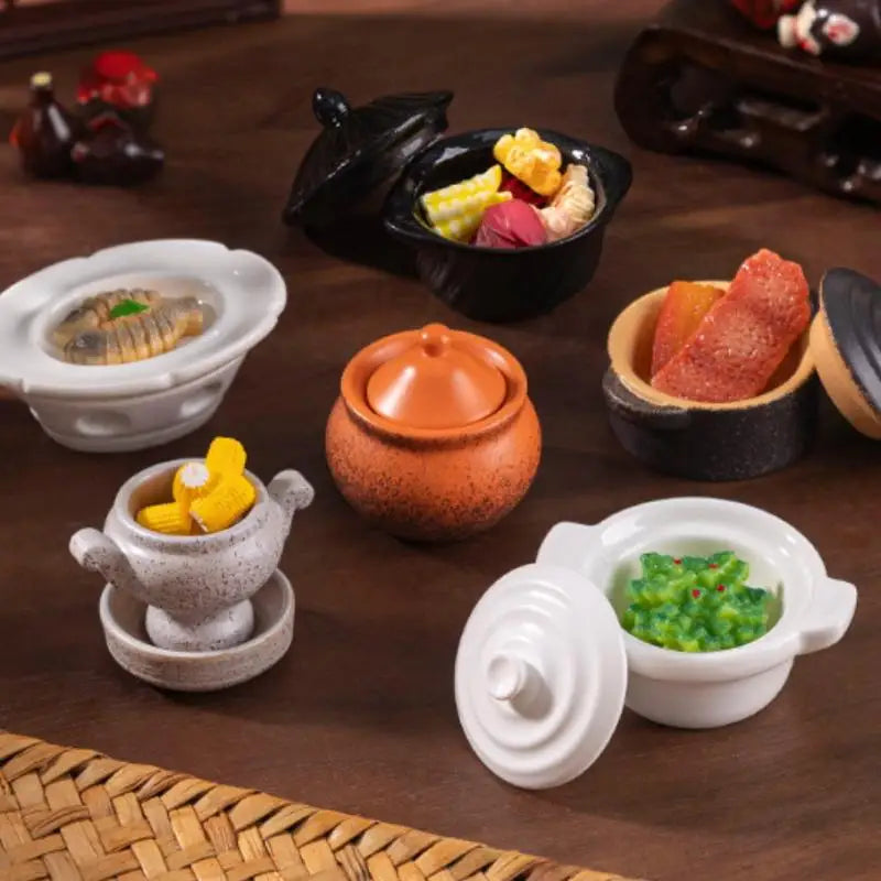 DIY Miniature Dollhouse Kitchen Decoration Accessories; Mini Clay Pot, Plate and Food Model