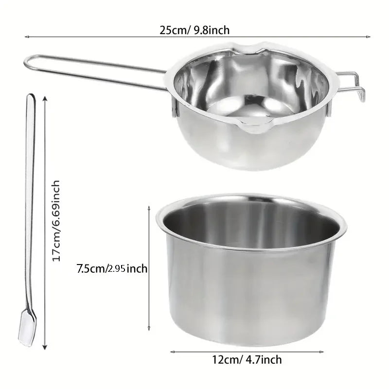 3Pcs stainless steel melting pot set, a multi-purpose melting pot tool set, suitable for handcrafted candle making and kitchen