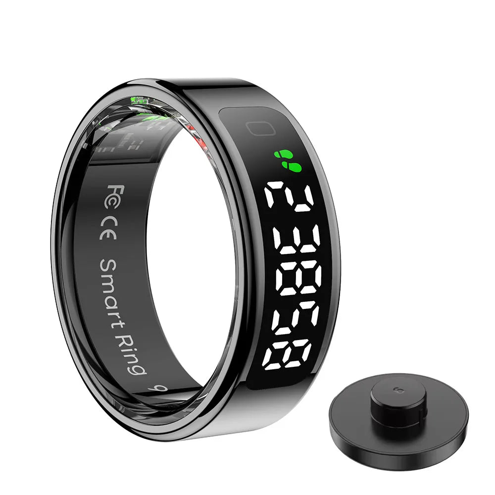 New Smart Ring Touch Screen Health Manager Heart Rate/Blood Oxygen Monitor Wireless Charging IP68 5ATM Waterproof for Universal