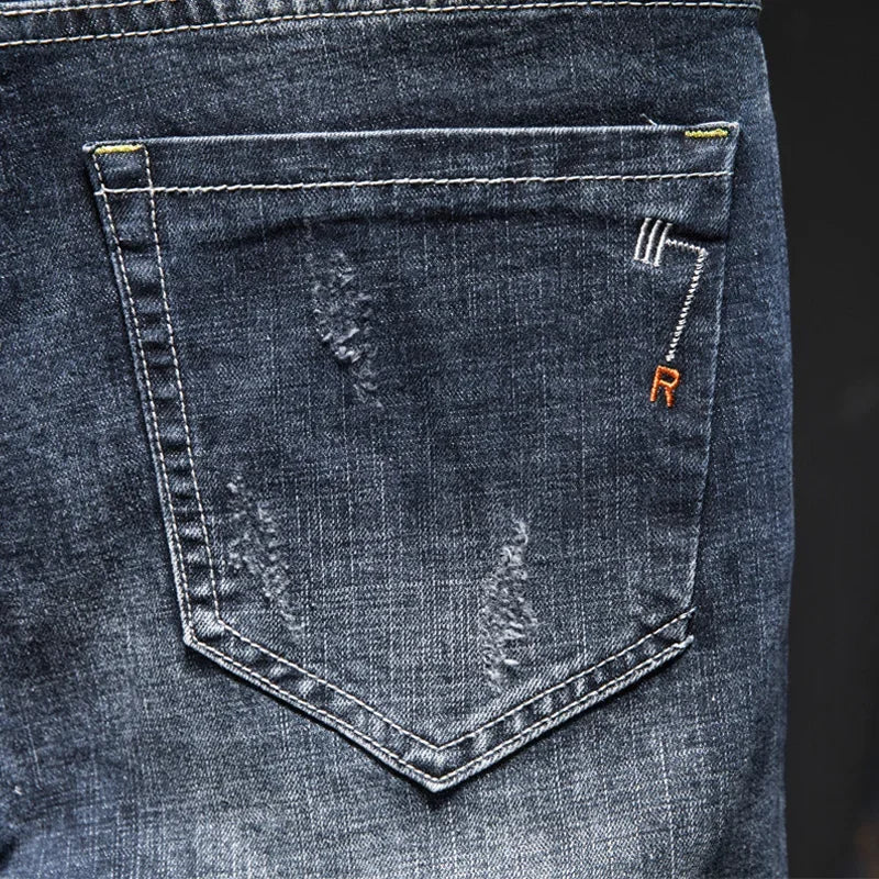 Men's Ripped Jeans Streetwear Personality Trendy Korean Fashion Slim Beggar Holes Denim Pants Stretch Casual Male Trousers