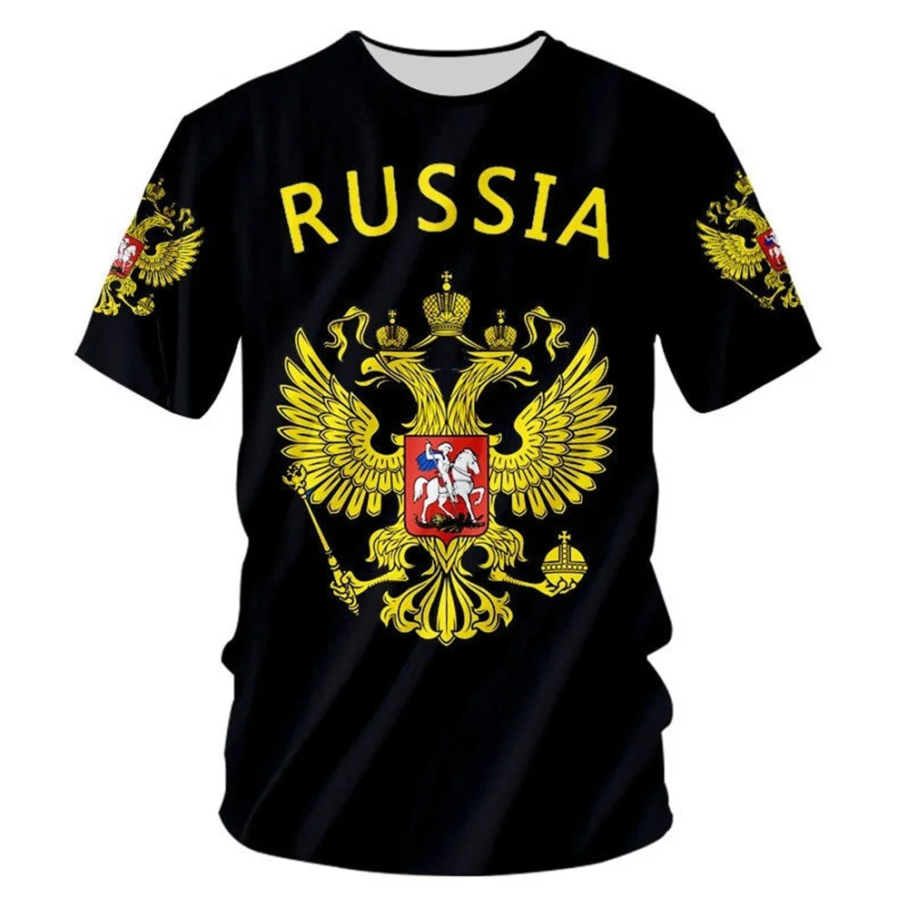 Russia Men's T-shirts Casual Fashion Summer New Russian Flag Short Sleeved Tops Tees Men's Clothing Oversized T-shirt Streetwear