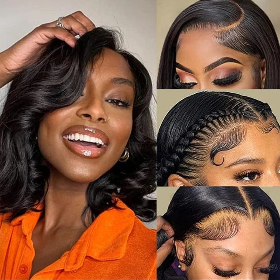 Glueless Body Wave Bob Wig Peruvian Lace Frontal Ready To Wear Human Hair Wigs NaturalColor Perruques Cheveux Humain Wear And Go