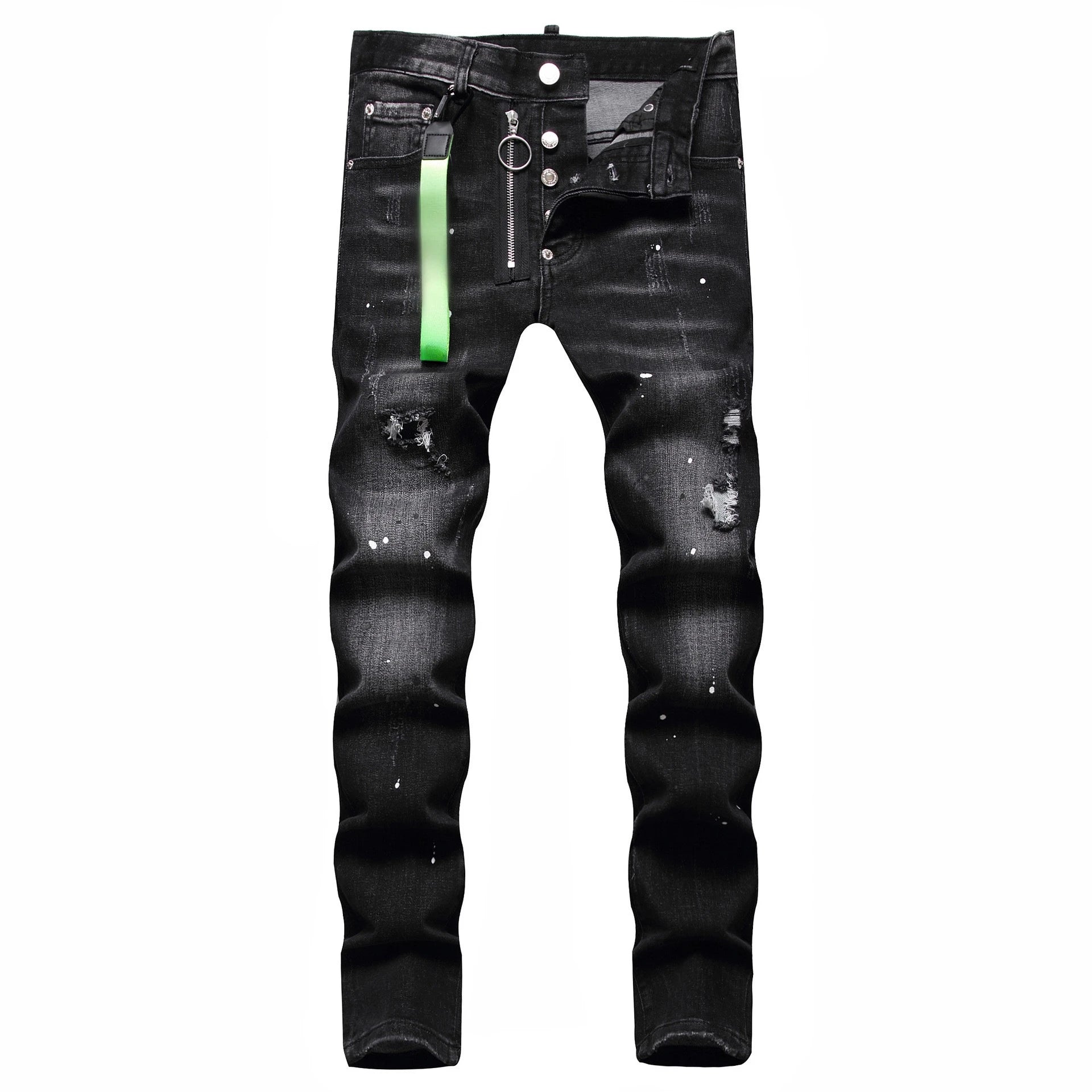 Men Black Ripped Denim Jeans Italian High Street Style Holes Jeans Denim Pants High Quality Male Slim Fit Denim Trousers Size 38