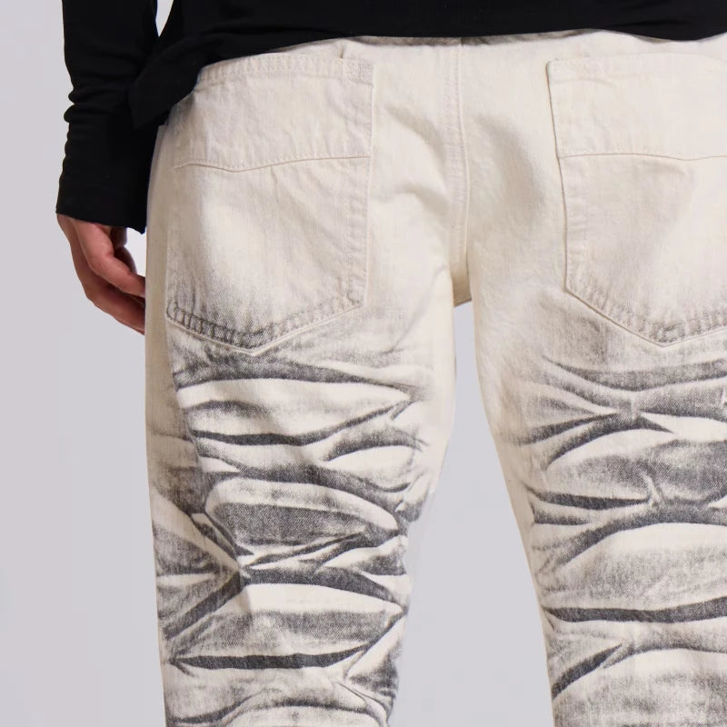 Y2K Arctic White Drift Flared Trumpet Jeans Retro Washed High Street Hip Hop Wide Leg Pants Gothic Slim Fit Unisex Trumpet Jeans