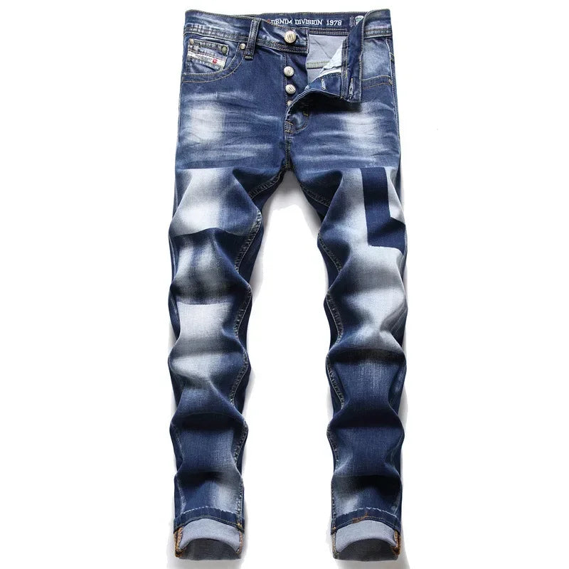 Men Ripped Skinny Denim Jeans Blue Holes Jeans Italian Style Stretch Denim Pants High Quality Male Slim Fit Denim Trousers  38