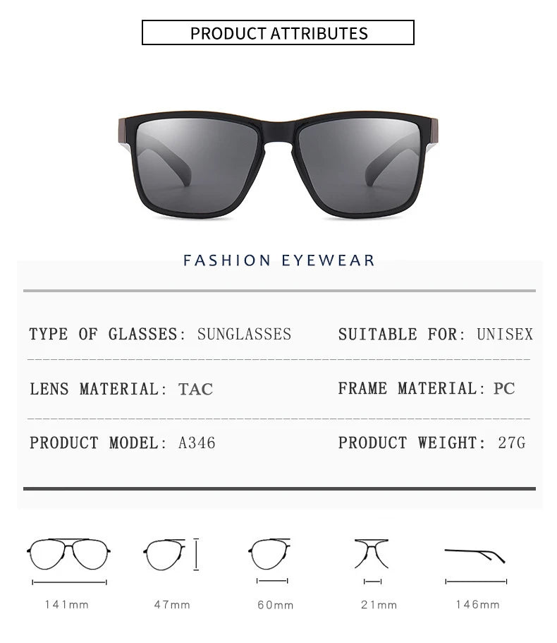 Classic UV400 Sunglasses for Men and Women Fashion Outdoor Sports Fishing Hiking Golf, Travel Square Retro Eyewear