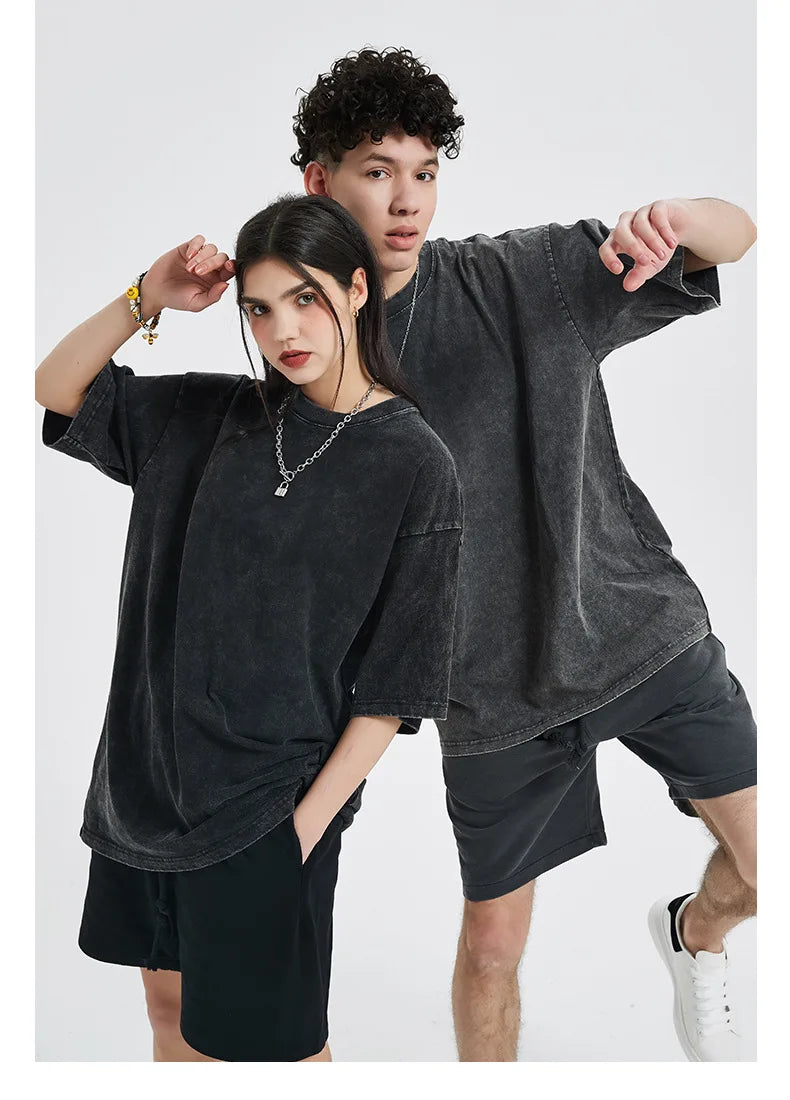 100% Cotton Men's Clothing Vintage Black Acid Wash Hoodies Men Women Oversized Hip Hop Sweatshirts Casual Pullover Y2K Clothes