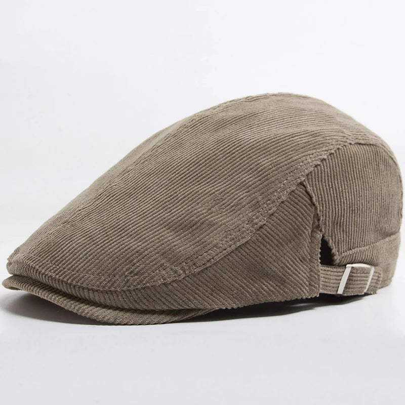 Men Fashion Corduroy Beret Spring Autumn Thick Warm Women's Flat Hat Vintage Casual Newsboy Cap Unisex Fashion Front Back Wear