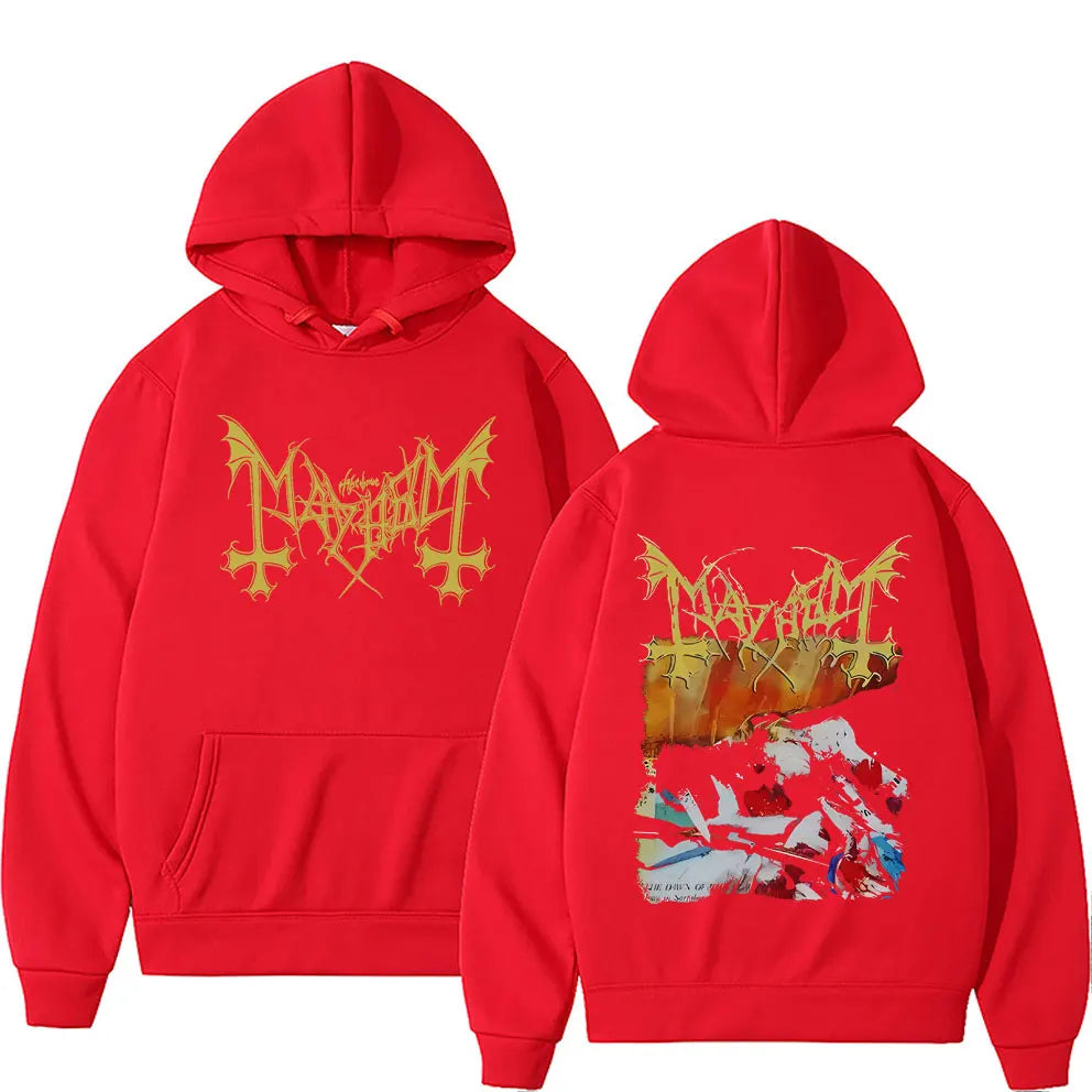 Fashion Vintage Mayhem The Dawn of The Black Hearts Hoodie Men Women Rock Oversized Sportswear Male Death Black Metal Hoodies