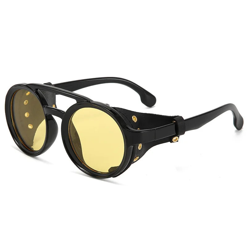Retro Steampunk Sunglasses Men Women UV400 Round Punk Sun Glasses Vintage Goggles Leather Shades Outdoors Sports Eyewear