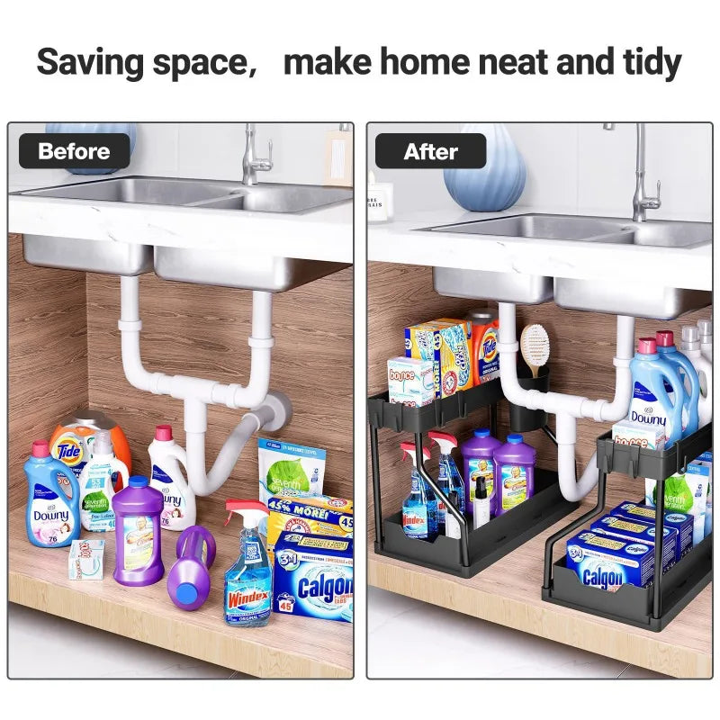 Kitchen sink storage rack, double-layer pull-out countertop organization rack, bathroom storage rack, kitchen storage rack