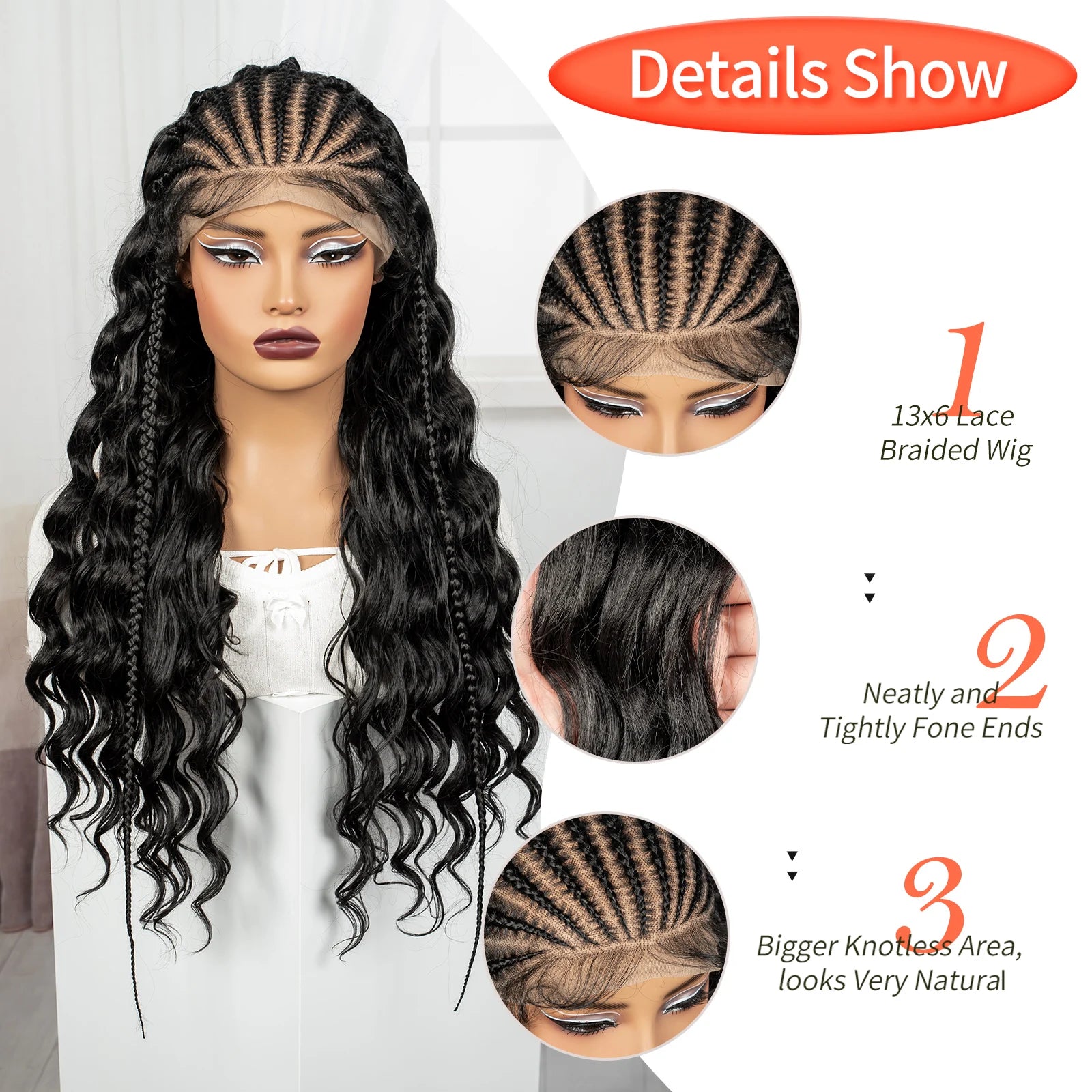 28inch 13x6 Transparent Lace Front Natural Deep Wave Hair Wigs with Cornrow Braids Synthetic Curly Brazilian Hair Wig for Women