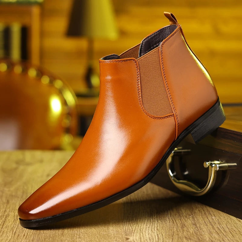 Men's Chelsea Boots Genuine Leather 2025 Autumn Winter Trend Thick-soled Men Ankle Boots All-match Marton Boots Men