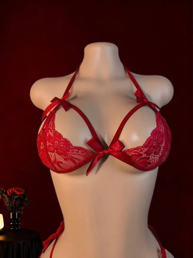 Women's Embroidered Lace Push-Up Bralette & Brief Set