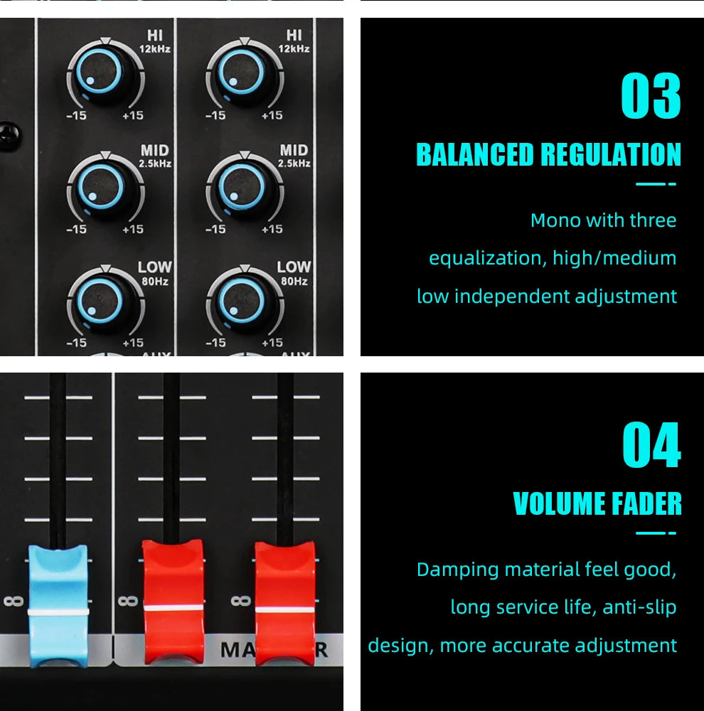 TKLBLS L8 Professional Audio Mixer Bluetooth 99 DSP Effects DJ 8 Channel Mixing Console USB 48V church