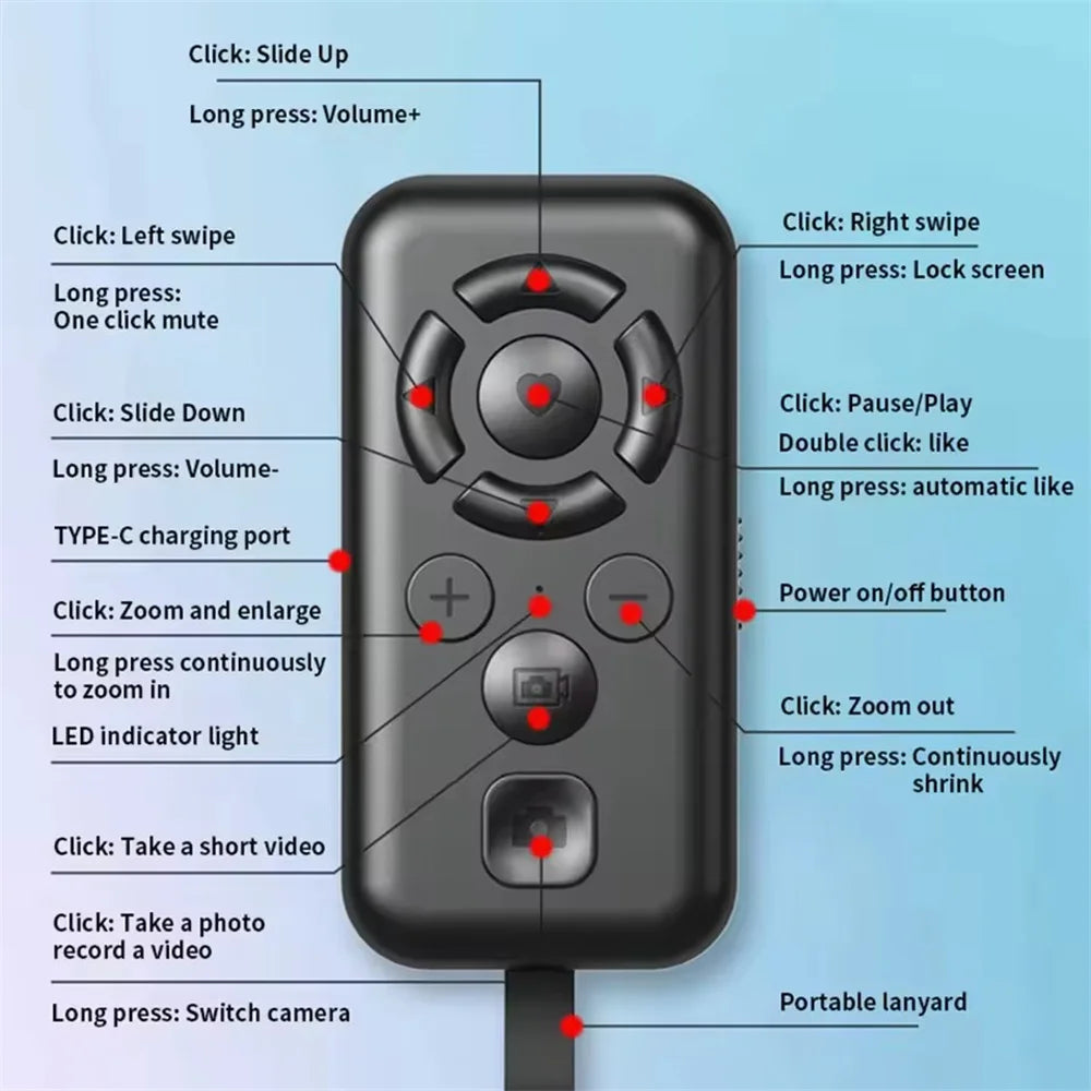 For Tik Tok Wireless Bluetooth Mobile Selfie Lazy Music Video Remote Control Mobile Phone Bluetooth Controller For All iPhone