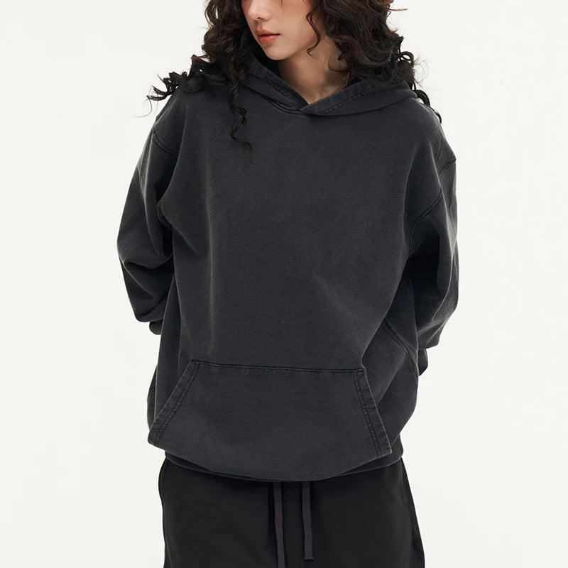Couple Hoodies Washed Vintage Long Sleeve Autumn Winter Sweatshirts Loose Oversized Streetwear Pullovers Cotton Tops