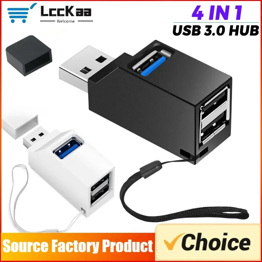 LccKaa USB 3.0 HUB Adapter Extender High Speed Mini Splitter Box 1 To 3 Port High Speed USB 2.0 for PC Laptop U Disk Card Reader
