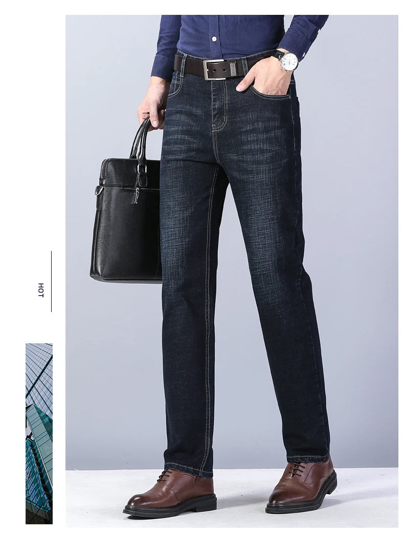 Men's Slim Fashion Denim High Quality Male Pants Elastic Black Blue Leisure Jeans Brand Clothing