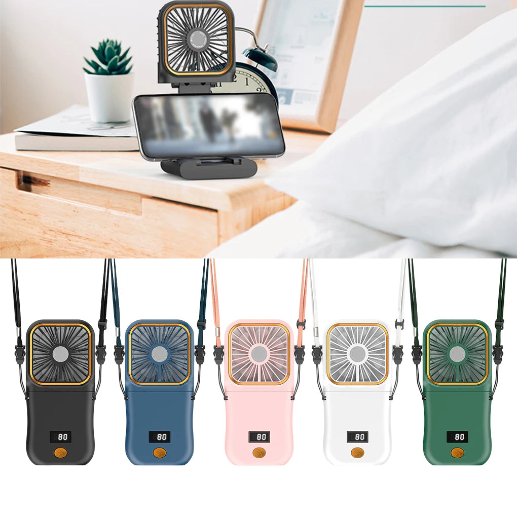 Portable Neck Fan USB Rechargeable Cooling Fan Digital Display Mini Ventilador Folding Hanging Neck Cooler Mute Neckband Fan