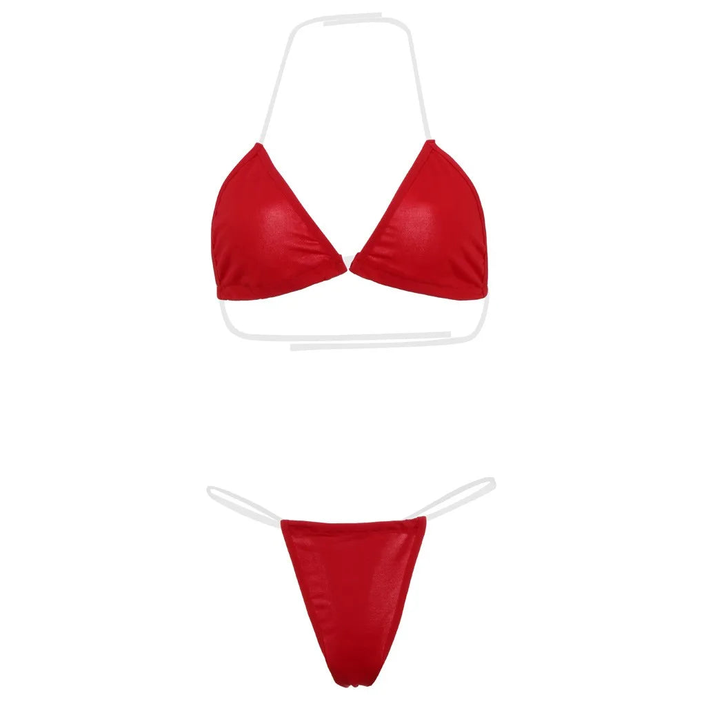 Cheap Ladies Bikini Set New Fashion Women'S Swimsuit Sexy Simple Transparent Strap Biquini Set Casual Thin Slim Beachwear
