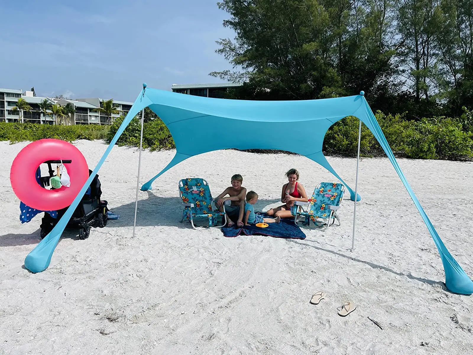 Family Ultralight Beach Awning, Sun Shade Tent with Sandbag, UPF50 + UV Portable Canopy, 2.1m * 1.6m