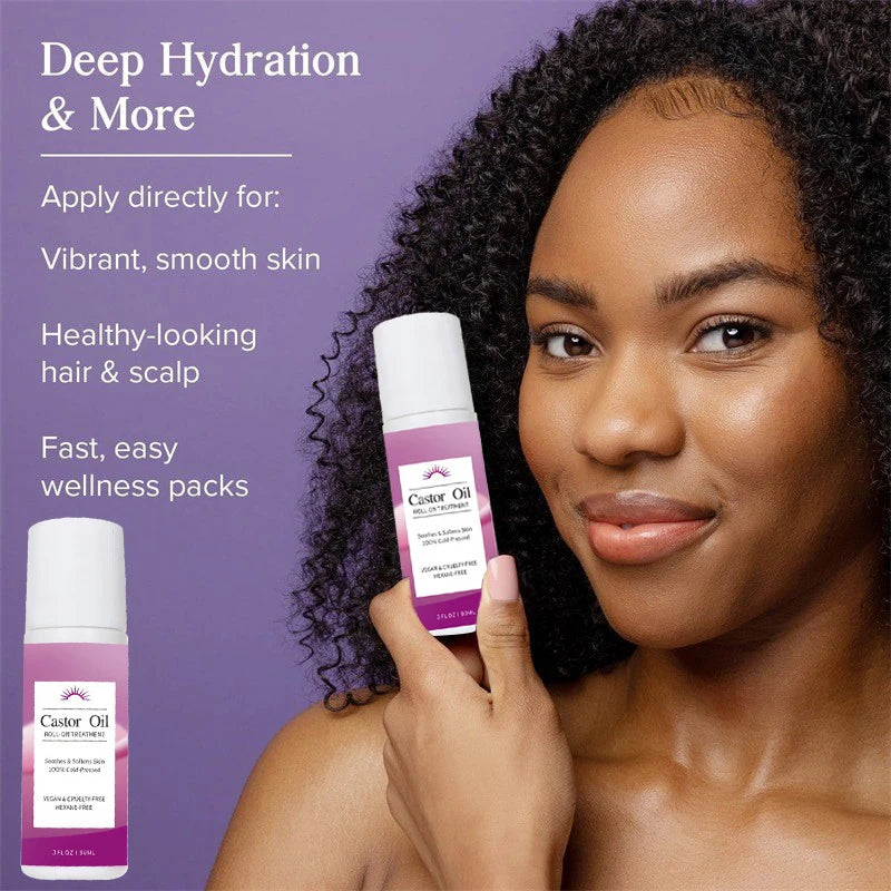 Castor Oil Roll-on For Hair & Skin Moisturizing Treatment Dry Skin, Hair Growth Frizz Control Lightens Fine Lines Nourishes Body