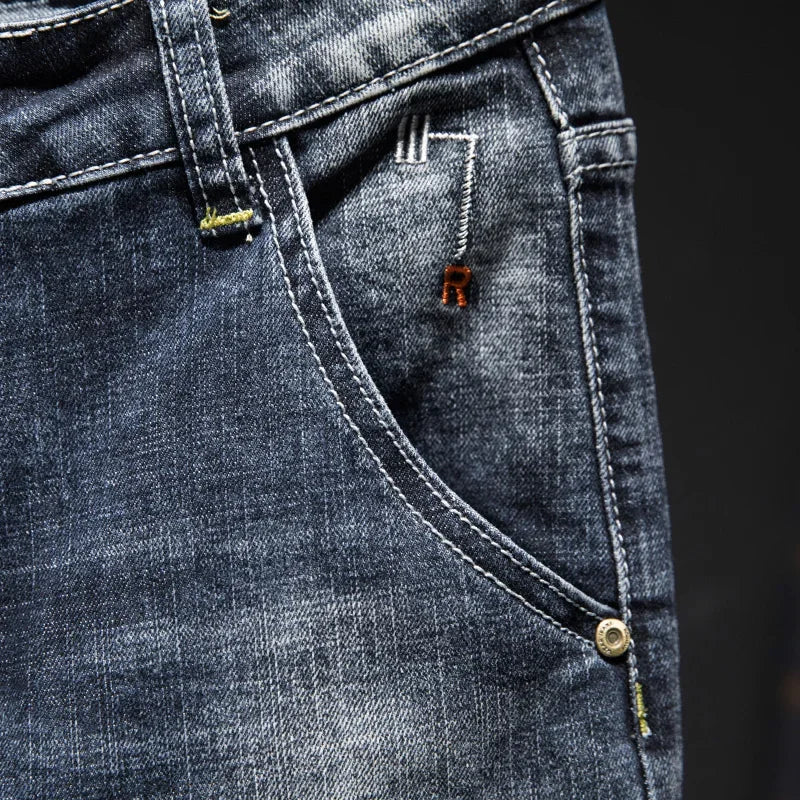 Men's Ripped Jeans Streetwear Personality Trendy Korean Fashion Slim Beggar Holes Denim Pants Stretch Casual Male Trousers