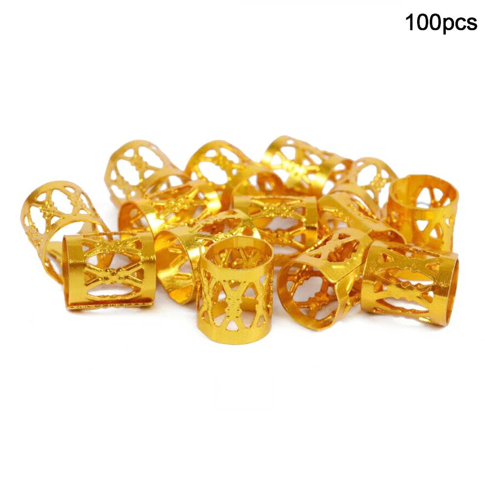 100Pcs Dreadlocks Beads Hair Braid Rings Clips Dread Locks Hair Braiding Metal Cuffs Hair Rings Decoration Accessories Jewelry
