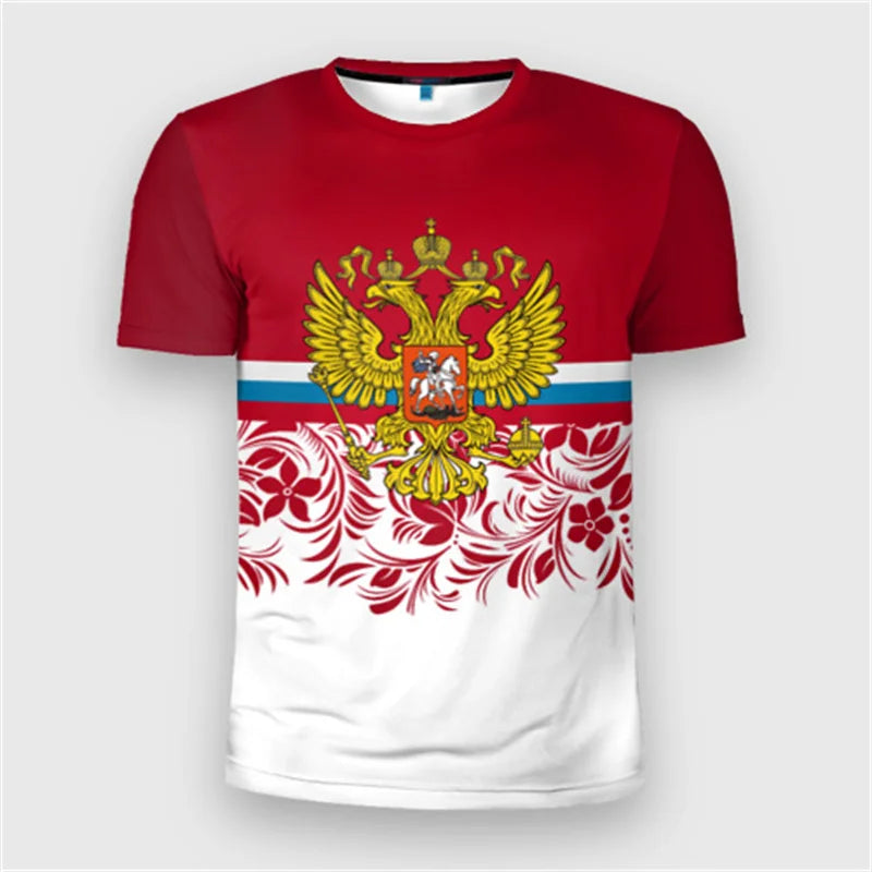 Fashion Russia Flag Badge T-shirt For Men's Clothing Short Sleeve T Shirts 3d Print Cool Pattern Street Trend Man Pride Tee Top