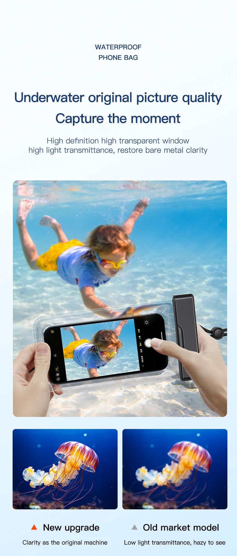 Clear Window Waterproof Phone Pouch - Touchscreen Case for Underwater Photos, Swimming, Rafting (iPhone, Huawei, Xiaomi, Android