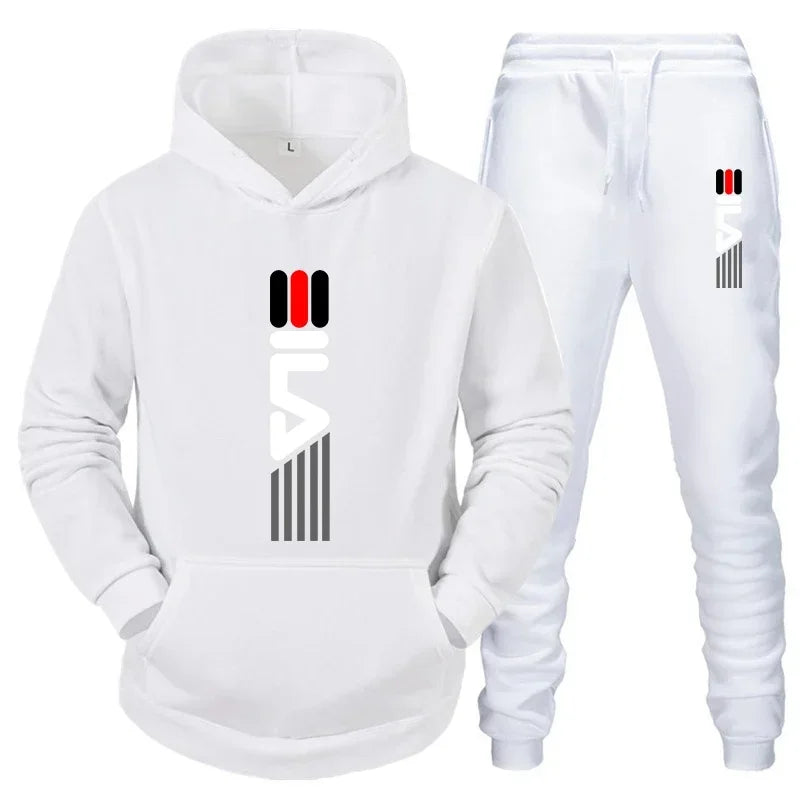 Men's Tracksuit Hooded Sweatshirt+Sweatpants 2 Pcs Sets Sports Suit Casual Jogger Sportswear 2 Piece Male Fleece Streetwear Sets