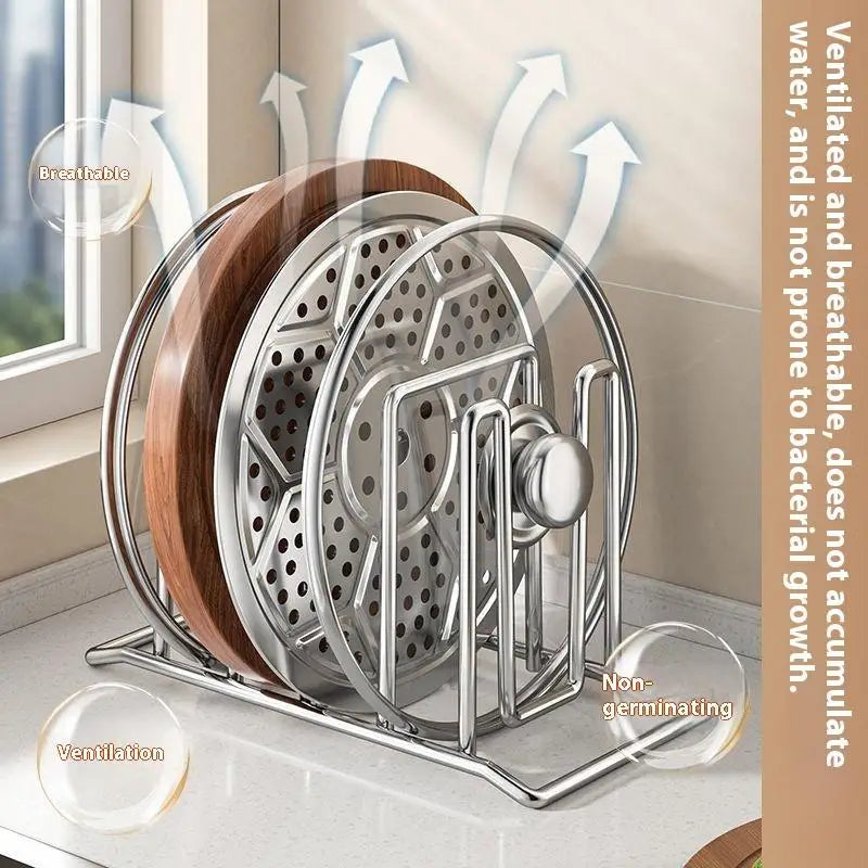 kitchen Storage Solution Rustproof Pot Lid Rack Stainless Steel Storage Rack Multifunctional Chopping Board Organizer For Home .