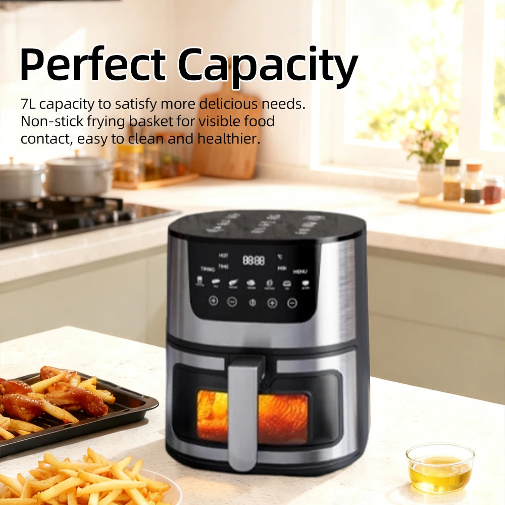 DIVEDEER 7L Household Visual Air Fryer - Large Capacity, Multifunctional, Stainless Steel Design for Home Use (Freidora Aire)