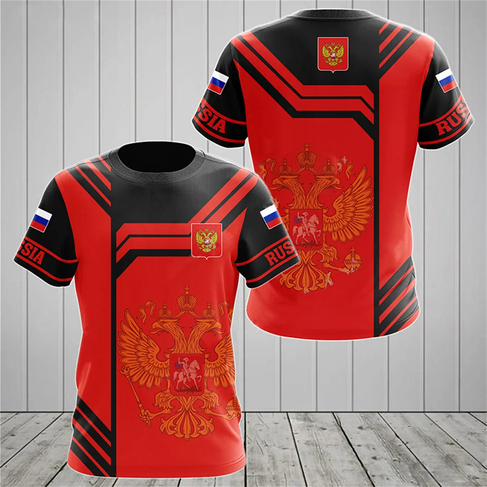 Russia Men's T-shirts Casual Fashion Summer New Russian Flag Short Sleeved Tops Tees Men's Clothing Oversized T-shirt Streetwear