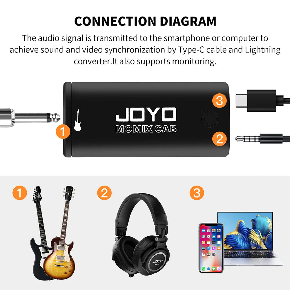 JOYO MOMIX CAB Mini Audio Mixer Guitar Sound Card USB Audio Interface Stereo Output for Guitar Bass Smartphone PC Live Streaming