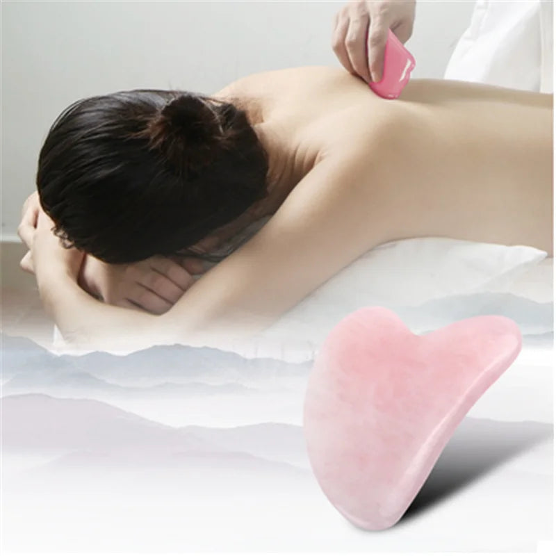 Gua Sha Board Heart-Shaped Natural Pink Green Resin Jade Scraper Facial SPA Neck Massager Portable Skin Care Beauty Healty TooL