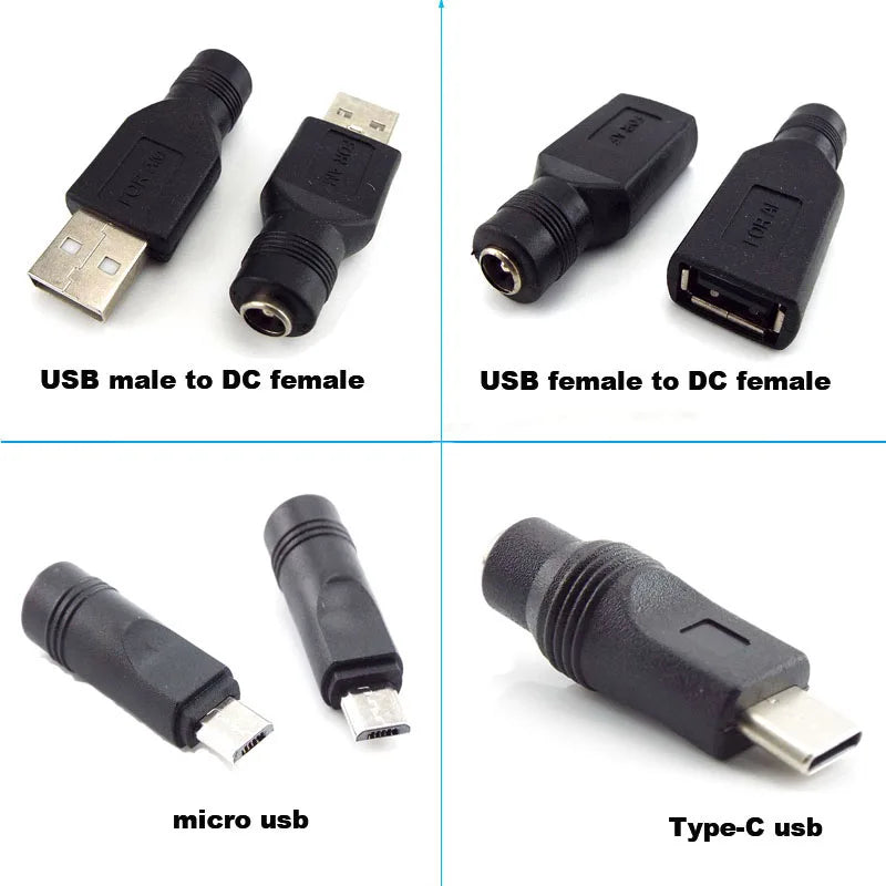 DC Female power Jack 5.5*2.1mm To USB 2.0 Male mirco type c Plug Female Jack 5V Connector converter Adapter for Laptop q1