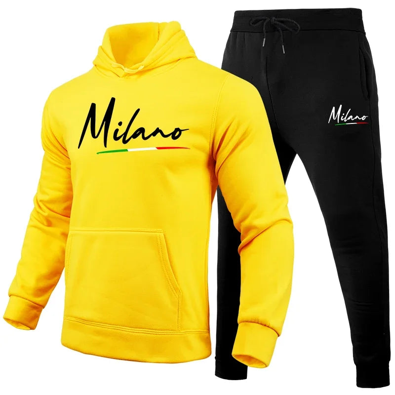 Mens Tracksuit Casual Print Sweatshirt Sweatpants 2 Pcs Set Sports Jogging Mens Clothing AutumnWinter Hoodies Sportswear Outfits