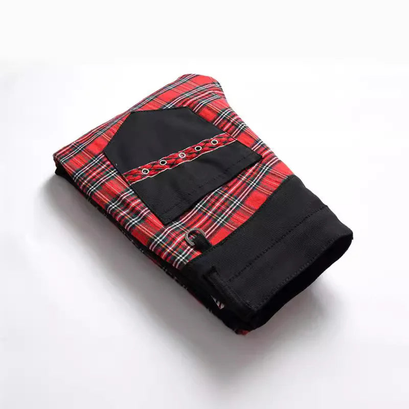 Jeans Men New Suspender Color Blocking Slim Fit Hip-hop Personality Funny Design for Men's Denim