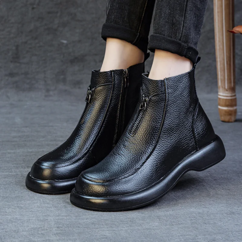 ZXRYXGS 2025 Autumn Winter Boots Women's Genuine Leather Boots Flat Heel Soft Sole Non-Slip Comfortable Short Boots Trendy Shoes