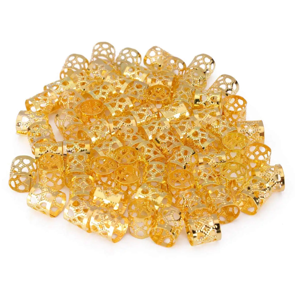 100/200pcs Gold Silver Dreadlock Hair Rings Adjustable Cuff Clip Hair Braids Dirty Braids Beads Hairpin Jewelry Hair Accessories