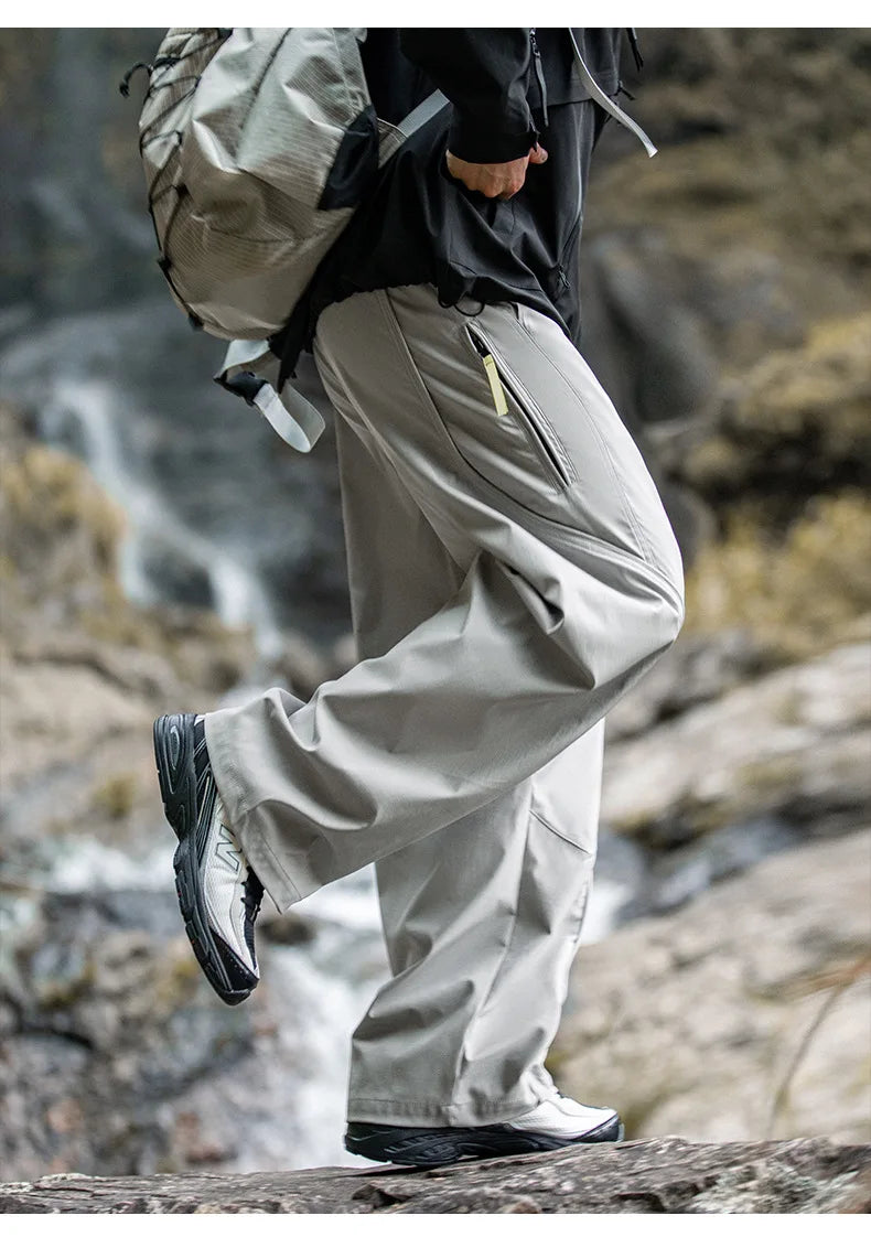 Streetwear Cargo Pants - Waterproof Windproof Fabric with Drawstring Elastic Waist｜Fall 2025 Loose Fit