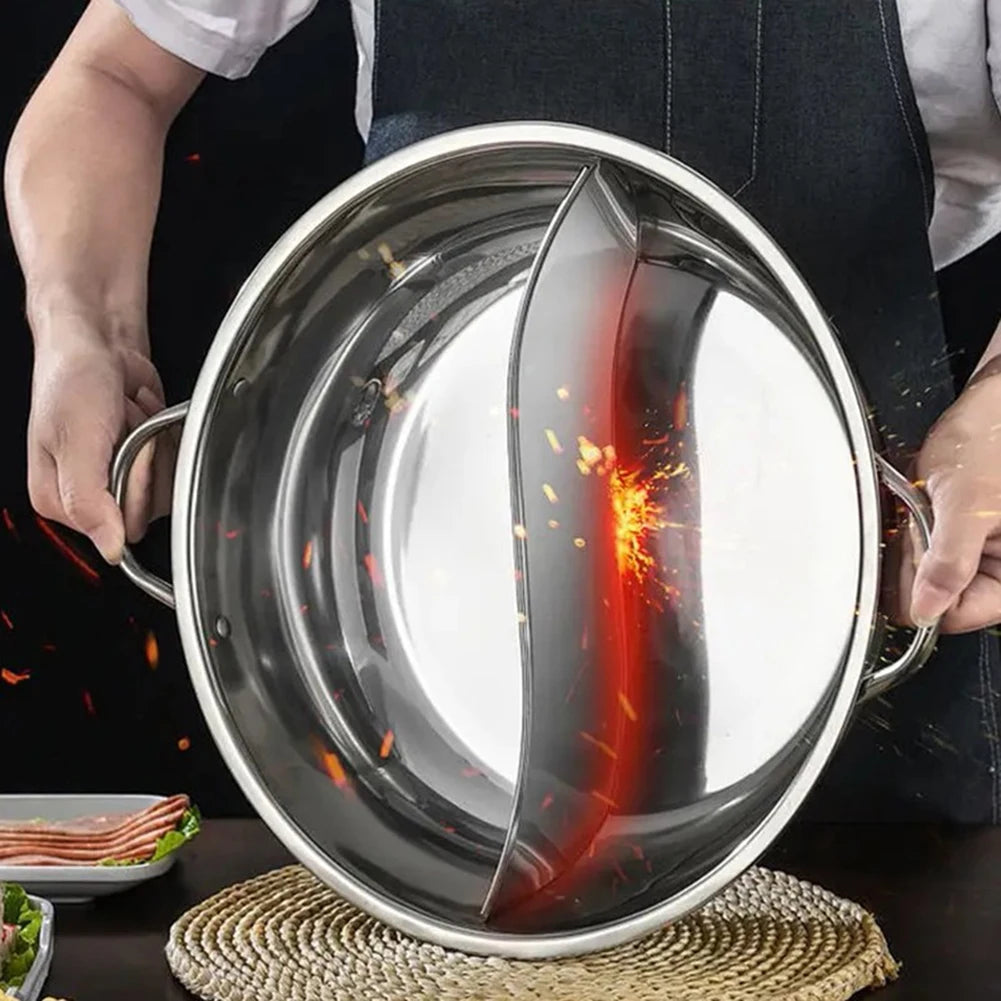 30cm Twin Divided Hot Pot Stainless Steel Hotpot Kitchen Cooker Home Cooking Cookware Soup Cooking Pot