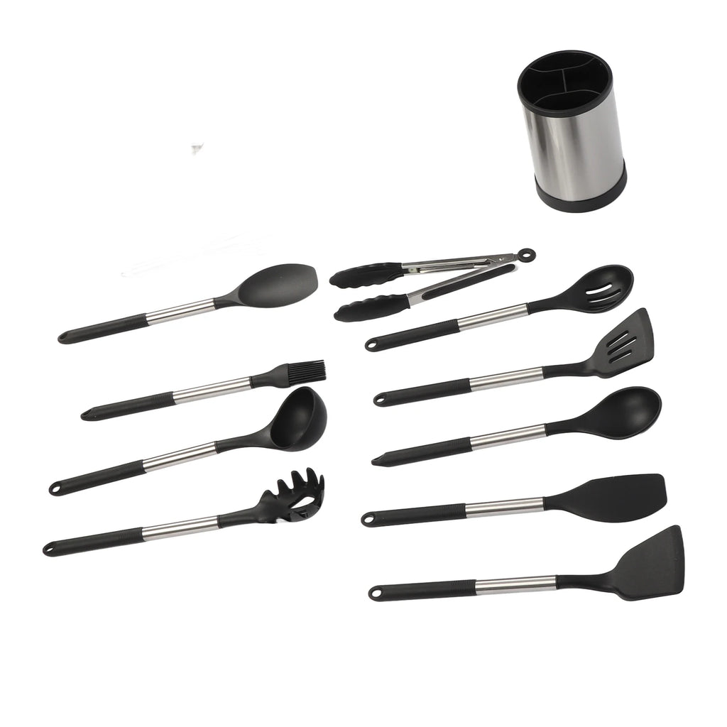 Kitchen Utensils Set Silicone Stainless Steel Handle Non Slip Heat Resistant Cooking Utensils Set for Home Apartments