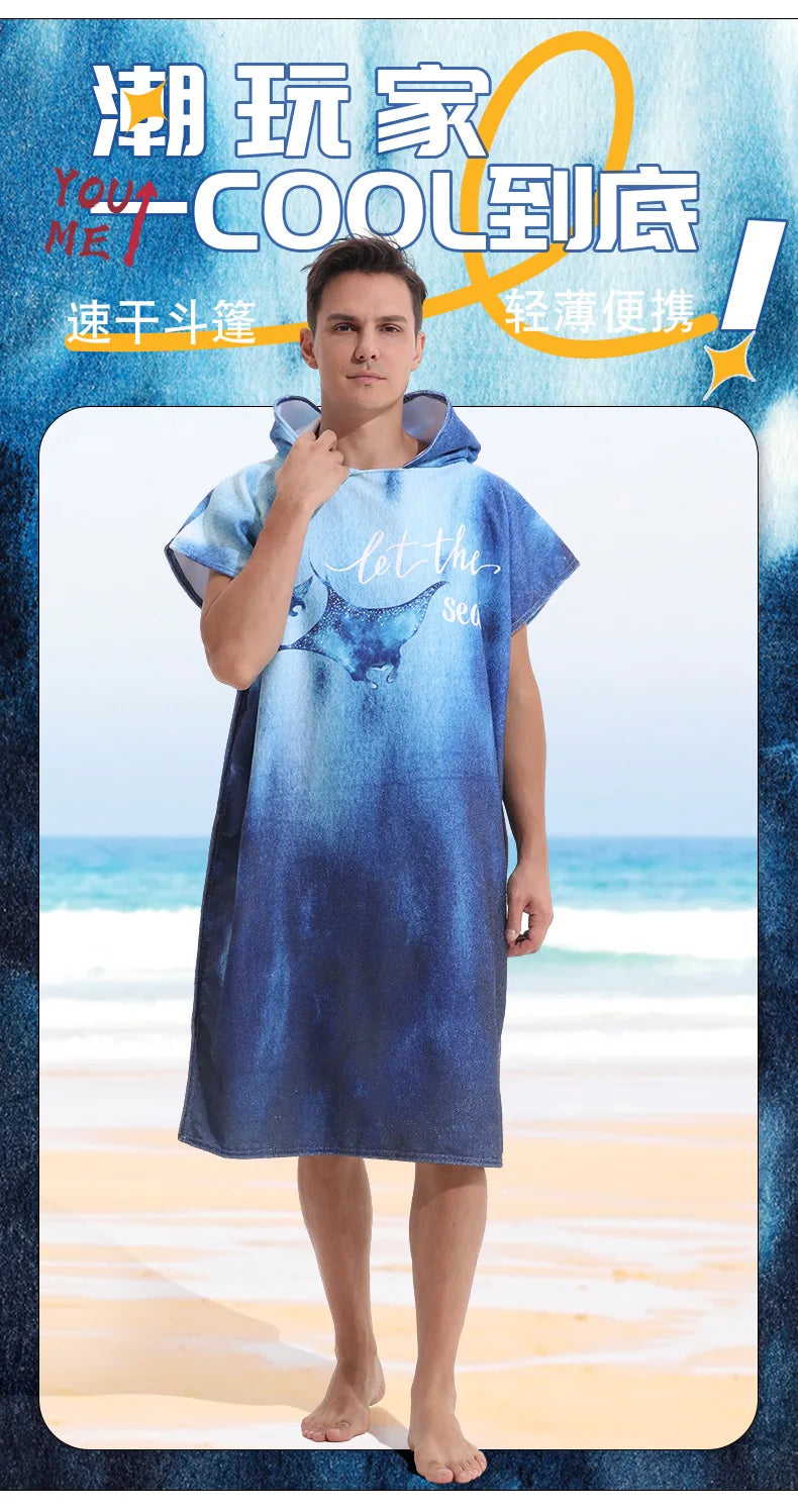 Microfiber Hooded Towel Men Women for Swimming Beach Travel Quick Dry Changing Robe Cape Bath Towel Bathrobe Surf Poncho