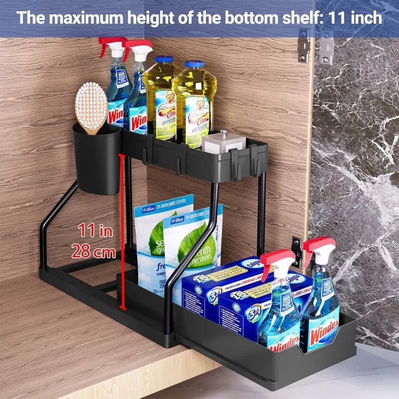 Kitchen sink storage rack, double-layer pull-out countertop organization rack, bathroom storage rack, kitchen storage rack